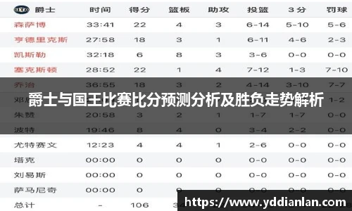 爵士与国王比赛比分预测分析及胜负走势解析